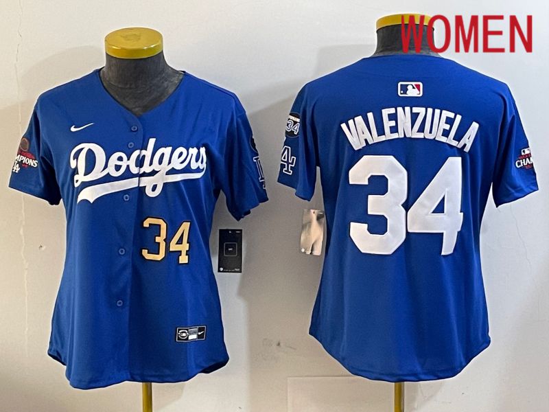 Women Los Angeles Dodgers #34 Valenzuela Blue Game 2024 Nike MLB Jersey style 12053